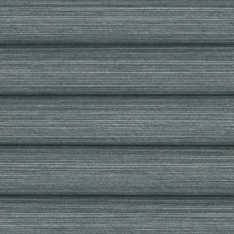 A close up of a Bi-Fold Blackout Honeycomb Pleated Blind in Mirage Midnight. Featuring a horizontal line texture in Blue. Thermal efficient and reflective.
