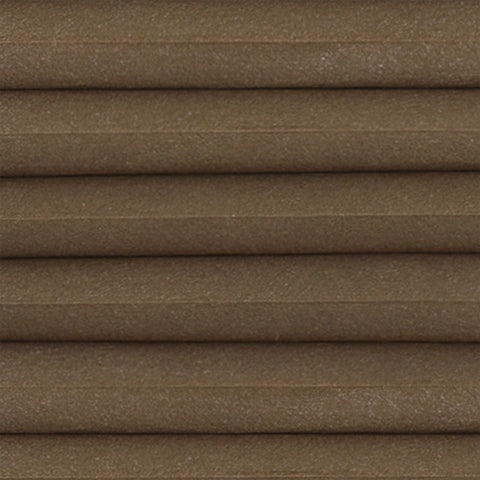 Halo Mushroom, A Brown Light Filtering fabric close up from a Bi-Fold Door pleated blind. Thermal efficient Honeycomb cellular blind for energy saving